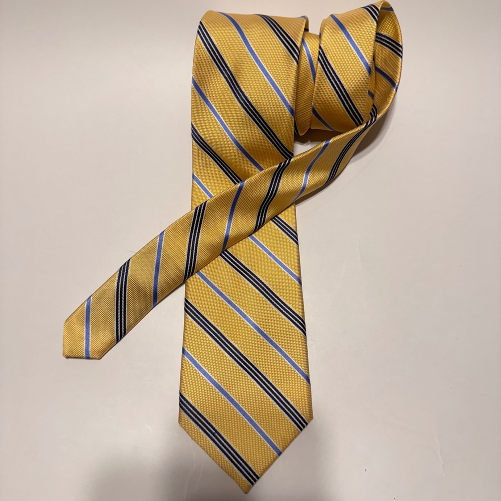 US Polo Assn. Yellow Blue Striped 100%Silk Necktie Formal Business Men - Picture 5 of 7